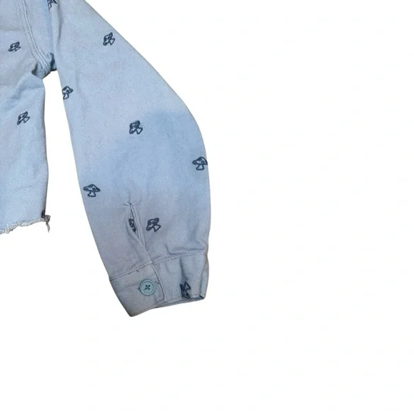 PacSun Women’s Dreamy Cropped Size M/L Mushroom Embroidered Denim Jacket - Picture 8 of 8